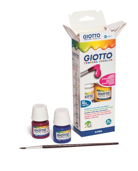 Giotto Paint Pots + Brush - 6x 25ml Box