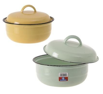18cm Enamel Food Dish with Plain Lid - 2 Pack