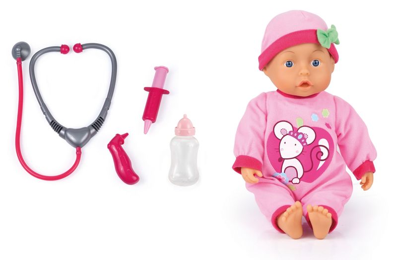 Bayer 33cm Doctor Doll &amp; Accessories Set with 24 Sounds - Pink Mouse