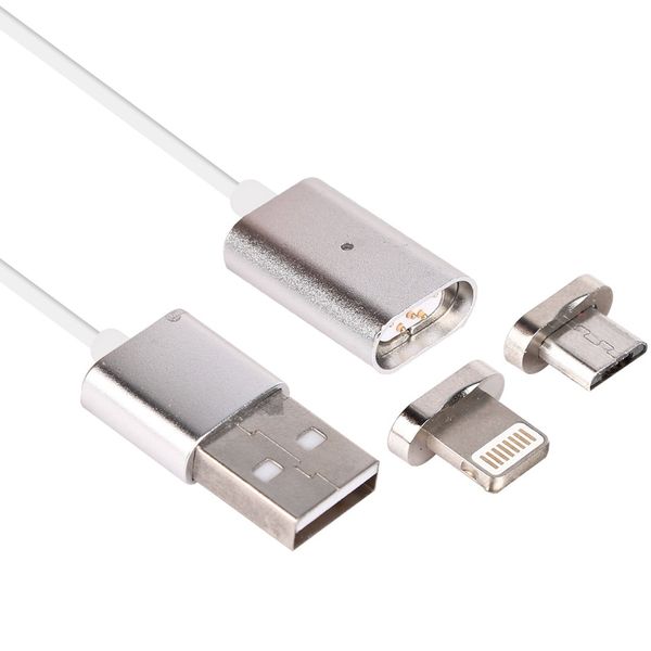 Tuff-Luv Magnetic 8 Pin Lightning and Micro USB Data Charging Cable for SmartPhones - Silver