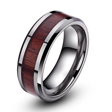 Yeoman Men's Black Wood Inlay Tungsten Ring