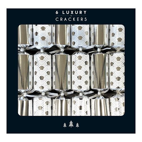 Glenart 6 Luxury Crackers - Silver Deco Pattern Design