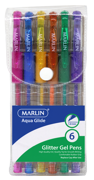Marlin Gel Glide Glitter Gel Pens - Blister of 6
