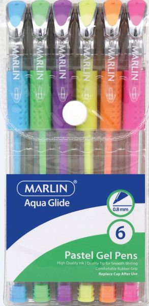 Marlin Flash-Ink Pastel Gel Pens - Blister of 6