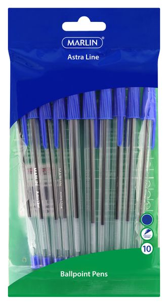 Marlin Astra-Line Medium Nib Ballpoint Pens - Blue (Pack of 10)