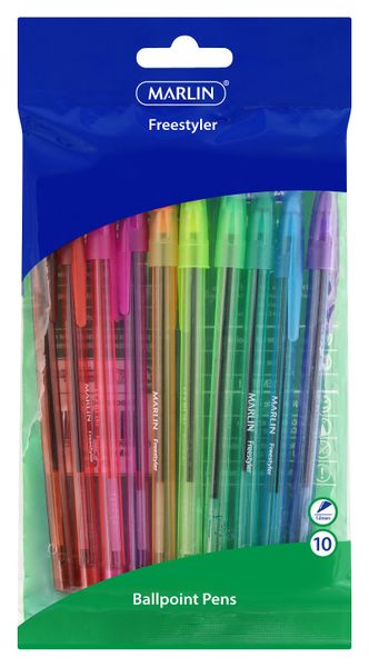 Marlin Freestyler Transparent Medium Ballpoint Pens - 10 Assorted Colours