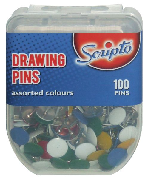 Scripto Drawing Pins 100s - Assorted Colours