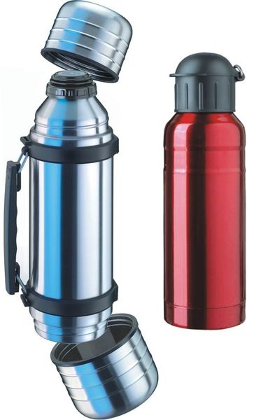 Isosteel Vacuum Flask &amp; Bottle Bundle - Silver &amp; Red