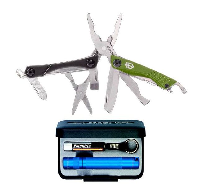 Gerber - Solitaire AAA Presentation Box Blue &amp; Gerber Dime Micro Tool Clam - Green