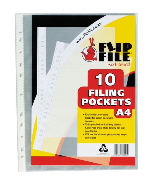 Flip File A4 Filing Pockets - 10 Pack