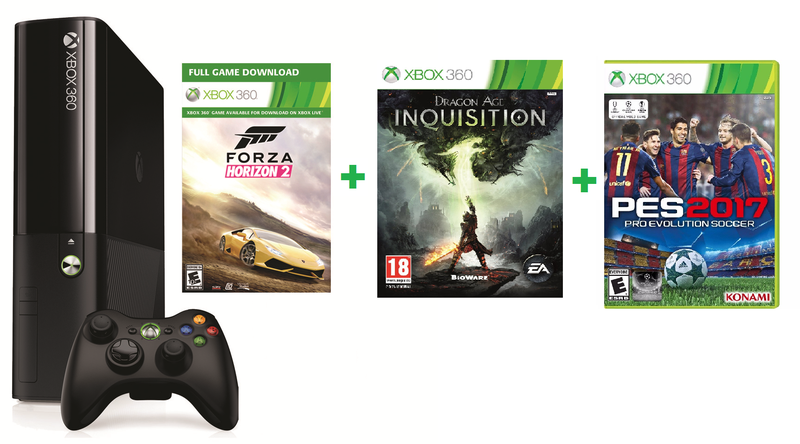 Xbox360 Console 500GB + Forza Horizon 2 DLT + Pro Evolution Soccer 2017 + Dragon Age III: Inquisition