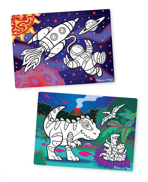 Melissa &amp; Doug 3D Colouring Puzzles - Space, Dinosaurs