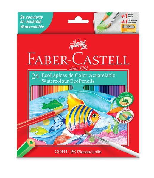 Faber-Castell 24 Full Length Watercolour Ecopencils with brush+sharpener