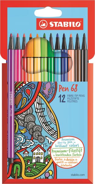 Stabilo Pen 68 1.0mm Fibre Tip Pens (Box of 12)