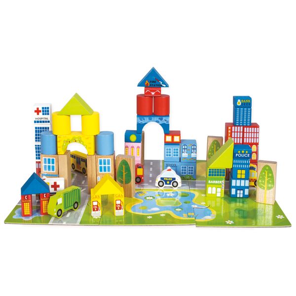 Jeronimo Wooden Blocks - Mini Town - 62 Piece