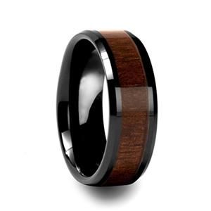Yeoman Men's Black Wood Inlay Tungsten Ring