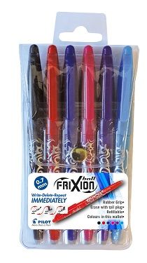 Pilot Frixion Ball Erasable Medium Rollerball Pens - Wallet of 6