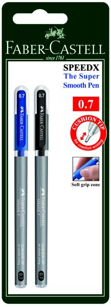 Faber-Castell SpeedX7 0.7mm Ballpoint Pens - Black &amp; Blue (Blister of 2)
