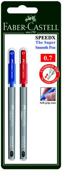 Faber-Castell SpeedX7 0.7mm Ballpoint Pens - Blue &amp; Red (Blister of 2)