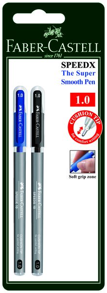 Faber-Castell SpeedX10 1.0mm Ballpoint Pens - Black &amp; Blue (Blister of 2)