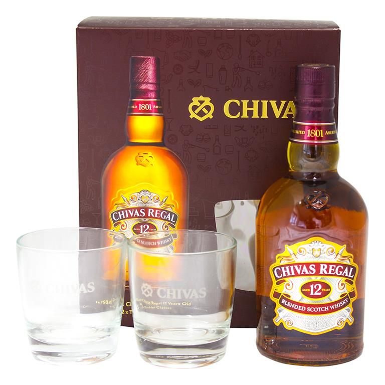 Chivas Regal 12 Year Whiskey In A Gift Box + 2 Glasses 750ml Buy