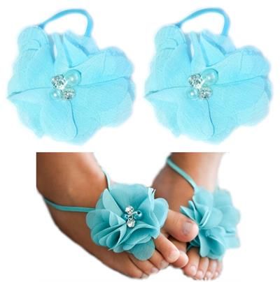 Baby Headbands Girls' Diamante Footsies Baby Bare Foot Sandals with Thin Headband - Turqoise