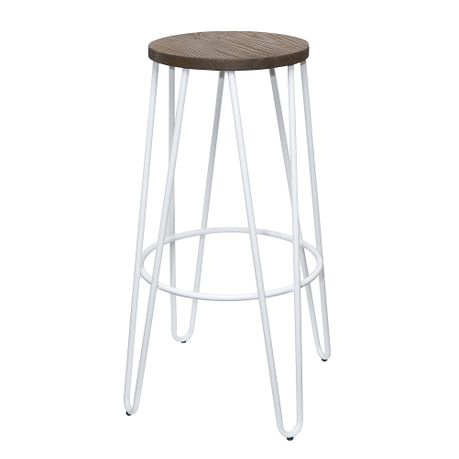 white bar stool with wood seat