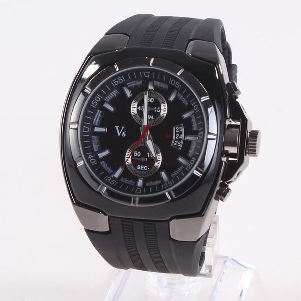 V6 Mens Luxury Vincent Rubber Strap Sports Watch - Black\ Grey