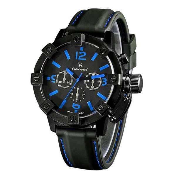 V6 Mens Luxury Men'S Rubber Band Analog Quartz Sport Watch - Black\ White