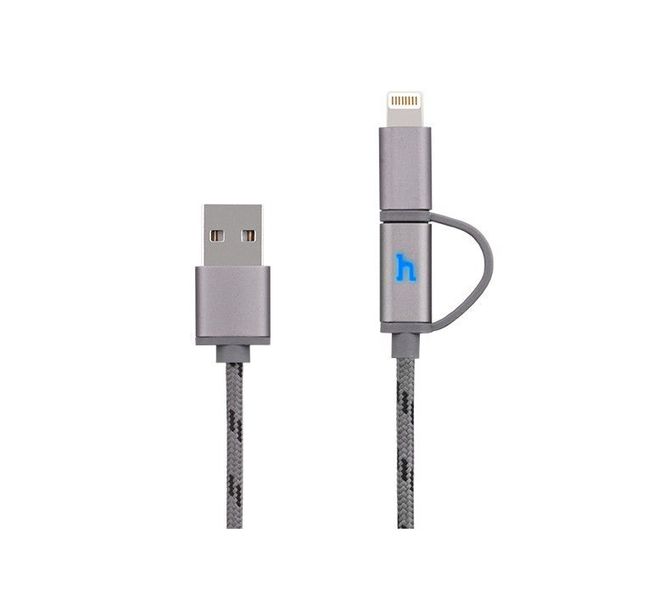 Iphone Charger, Samsung Charger Hoco Upl20 Fast Charging 2 In 1 Data Cable For Android And iphone - Grey