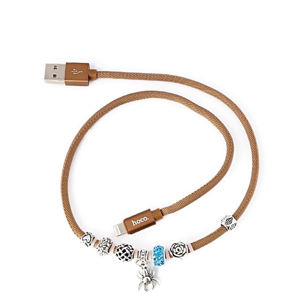 Apple iPhone Charger and Data Cable - Hoco Stylish U13 High Speed Charging Cable - Gold