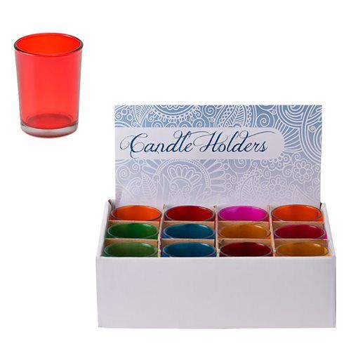 Bulk Pack 25 X Glass Tea-Lite Candle Holder Assorted Colours