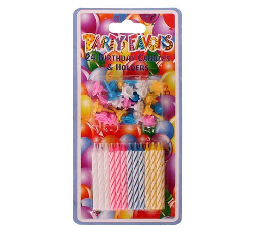 Bulk Pack 20 X Birthday Candles and Holders - Assorted Colours Box of 24