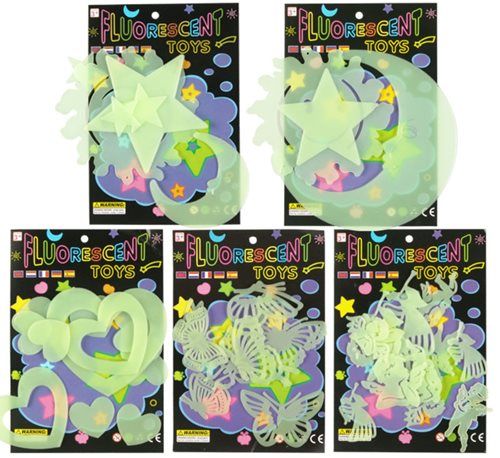 Bulk Pack 18 X Flourescent Toys Glow In The Dark Stickers - Assorted