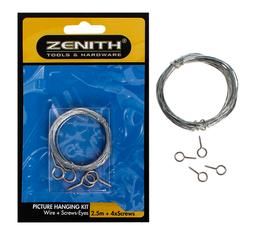 Bulk Pack 15 X Zenith Picture-Wire 2.5m and 4x Screw-Eyes