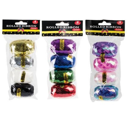 Bulk Pack 15 X Pearlized Ribbon Gift Wrap - Pack of 4 Assorted 10m x 5mm Rolls
