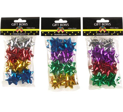 Bulk Pack 12 X Metallic Gift Bows 4.5mm, Bag of 8
