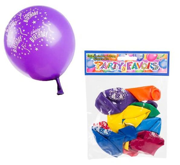 Bulk Pack 12 X Happy Birthday Balloon Assortment 10 Pack Assorted Colours, Printed