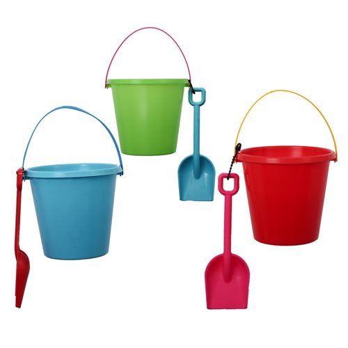 Bulk Pack 12 X Beach Bucket and Spade Assorted Colours, Plastic