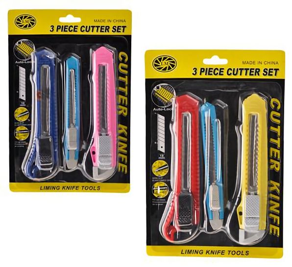 Bulk Pack 12 X Knife 18+9mm Snap-off Blade 3 Piece Blister Pack