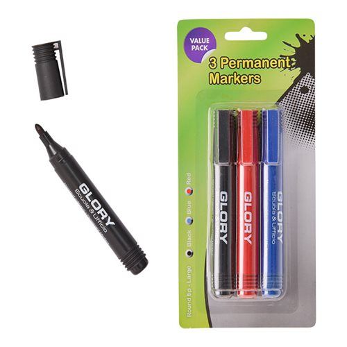 Bulk Pack 10 X Permanent Marker Set - 3 Piece Set Red/Black/Blue
