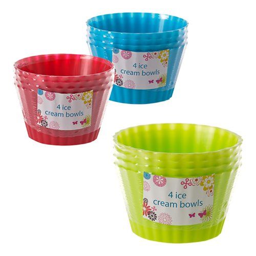 Bulk Pack 10 X Plastic Ice Cream Bowls 4 Piece Pack, 10cm Diameter