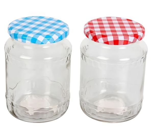 Bulk Pack 8 X Glass Storage Jar With Checkered Lid 9.5x13.5cm