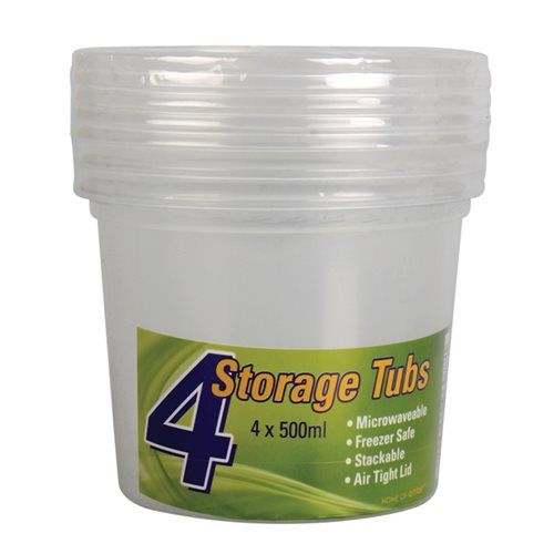 Bulk Pack 8 X Clear Plastic Containers 4 Piece Pack - 500ml, 8cm High