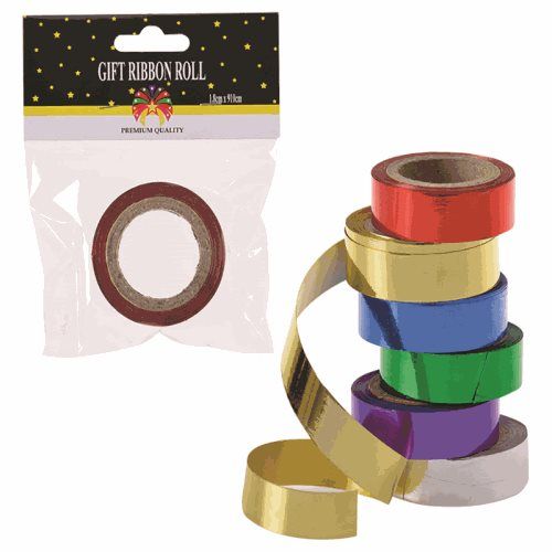 Bulk Pack 8 X Metallic Gift Wrap, Ribbon 1.8x910cm, Assorted Colours