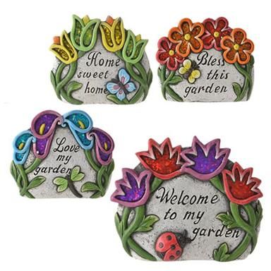 Bulk Pack 3 X Ornamental Garden Stone With Flowers 19 x 14cm
