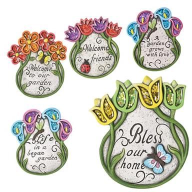 Bulk Pack 2 X Ornamental Garden Wall Plaque with Flowers 19 x 18cm