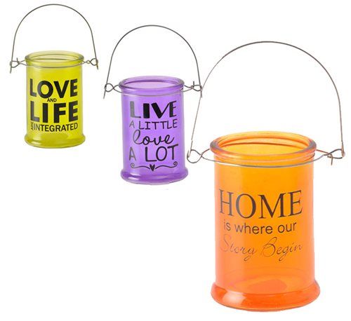 Bulk Pack 6 X Glass Candle Holder Lantern 11.5cm Assorted Designs