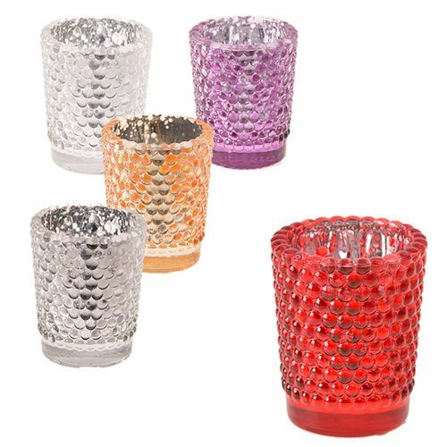 Bulk Pack 6 X Glass Cup Candle Holder - 6cm Assorted designs