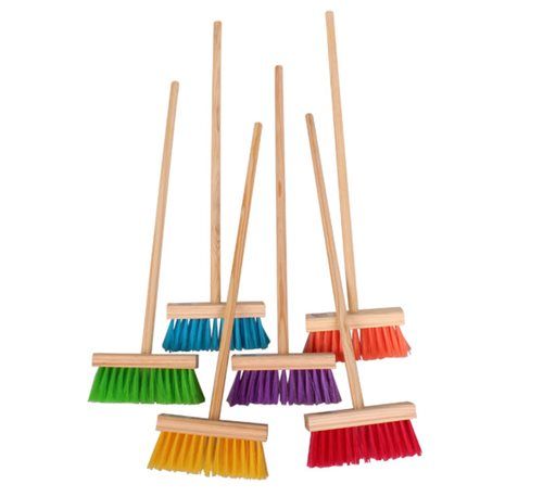 Bulk Pack 8 X Kiddies Kitchen Broom Wooden Handle - Assorted Head Colours